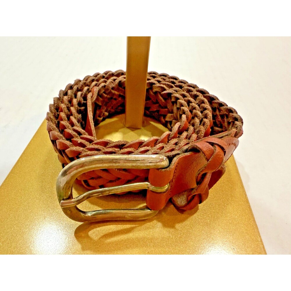 Capezio Women Brown Genuine Leather Braided Belt M/L Woven Fits‎ 36 Waist